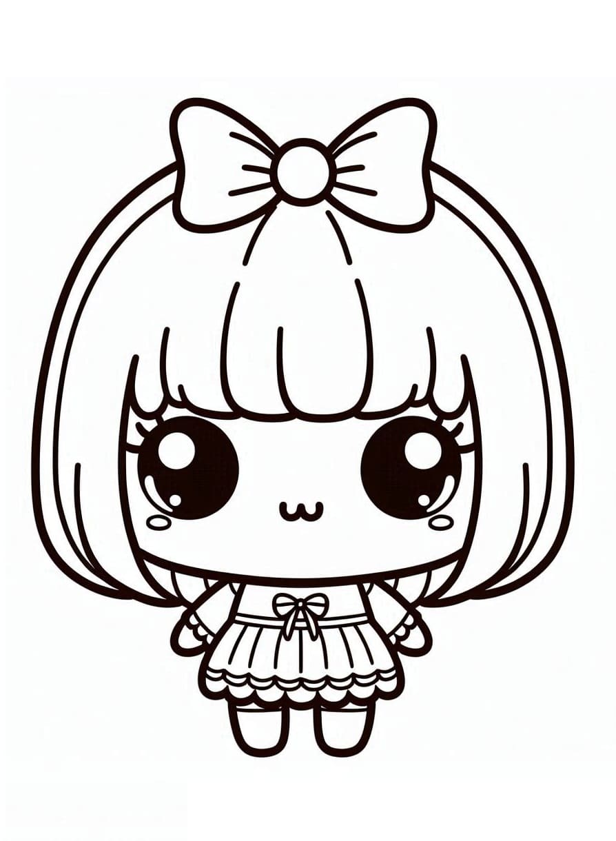 Desenho de uma Boneca Kawaii Fofa para Colorir