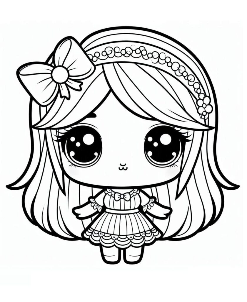 Desenho de uma Boneca Kawaii Muito Fofa para Colorir