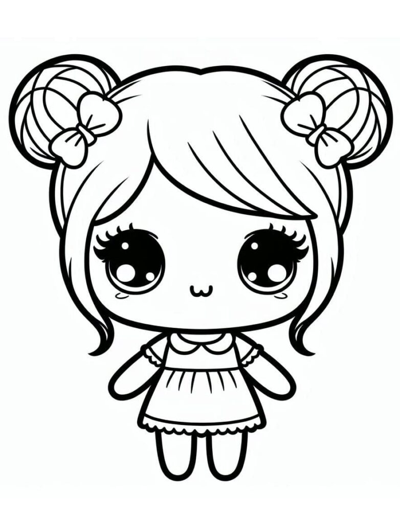 Desenho de uma Boneca Kawaii Sorridente para Colorir