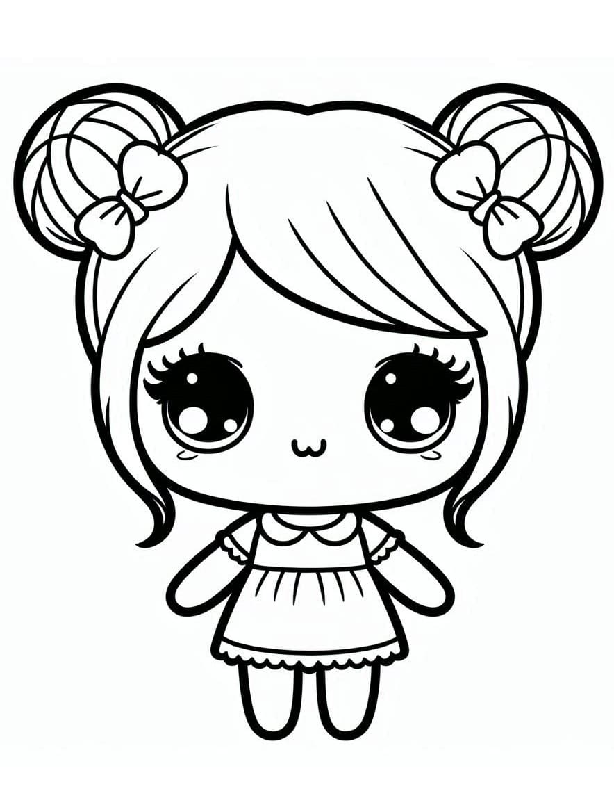 Desenho de uma Boneca Kawaii Sorridente para Colorir