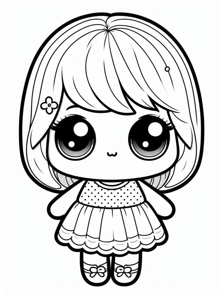 Desenho de uma Pequena Boneca Kawaii para Colorir
