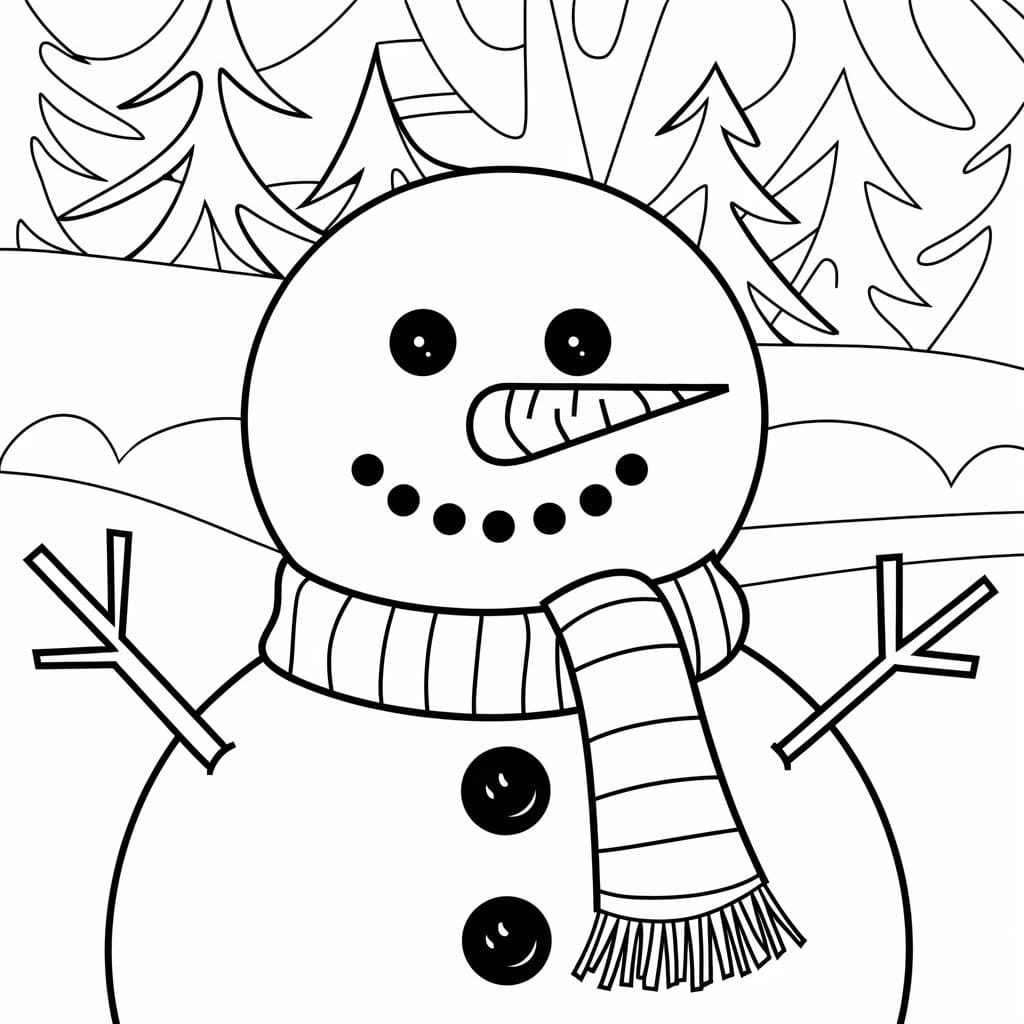 Desenho de Boneco de Neve de Inverno para Colorir