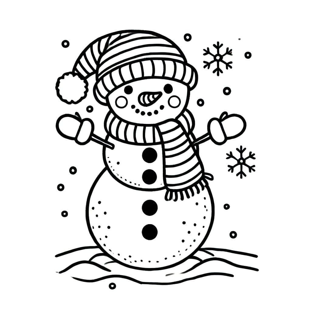 Desenho de Boneco de Neve Usando Luvas para Colorir
