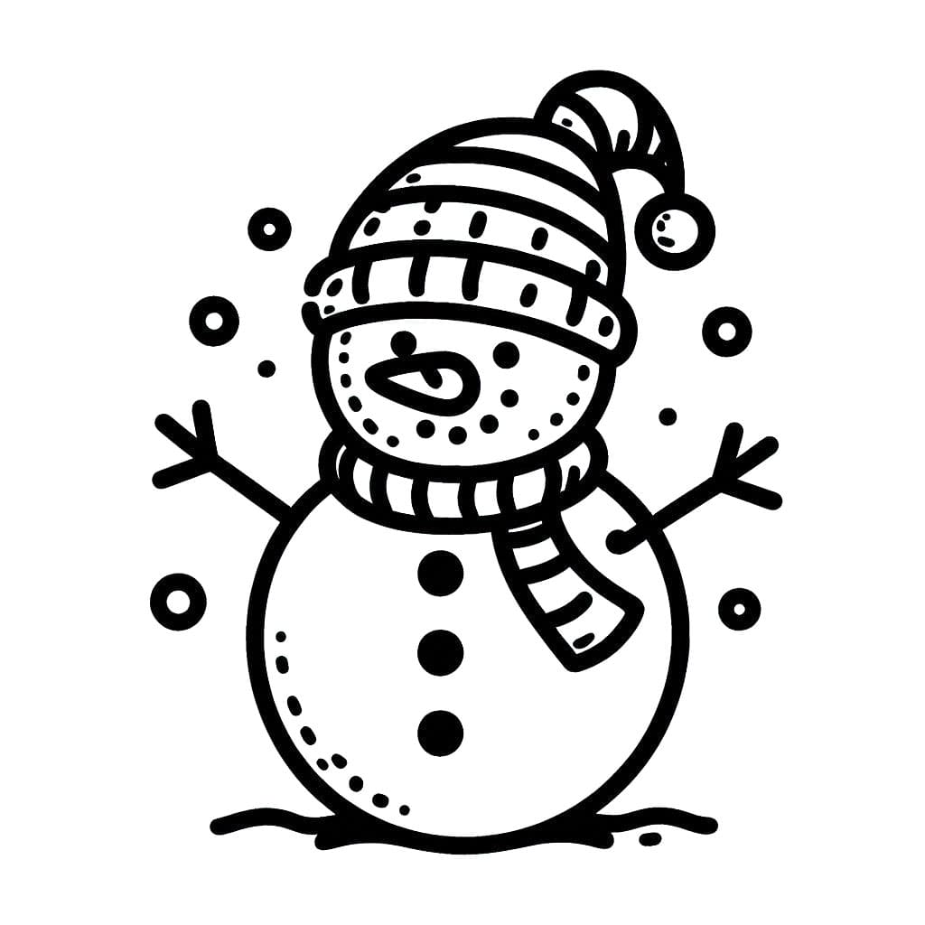 Desenho de Boneco de Neve Usando um Gorro para Colorir