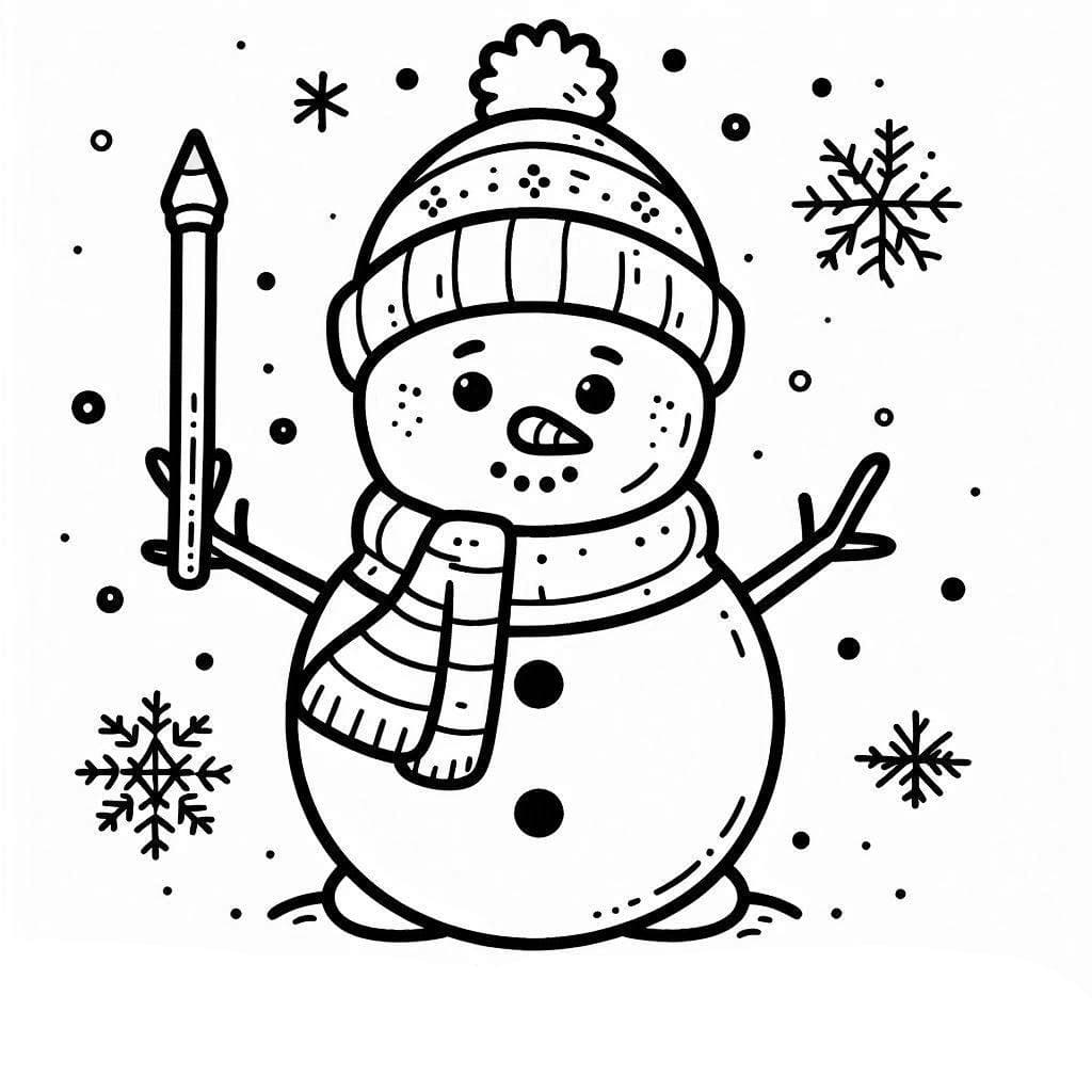 Desenho de Pequeno Boneco de Neve para Colorir