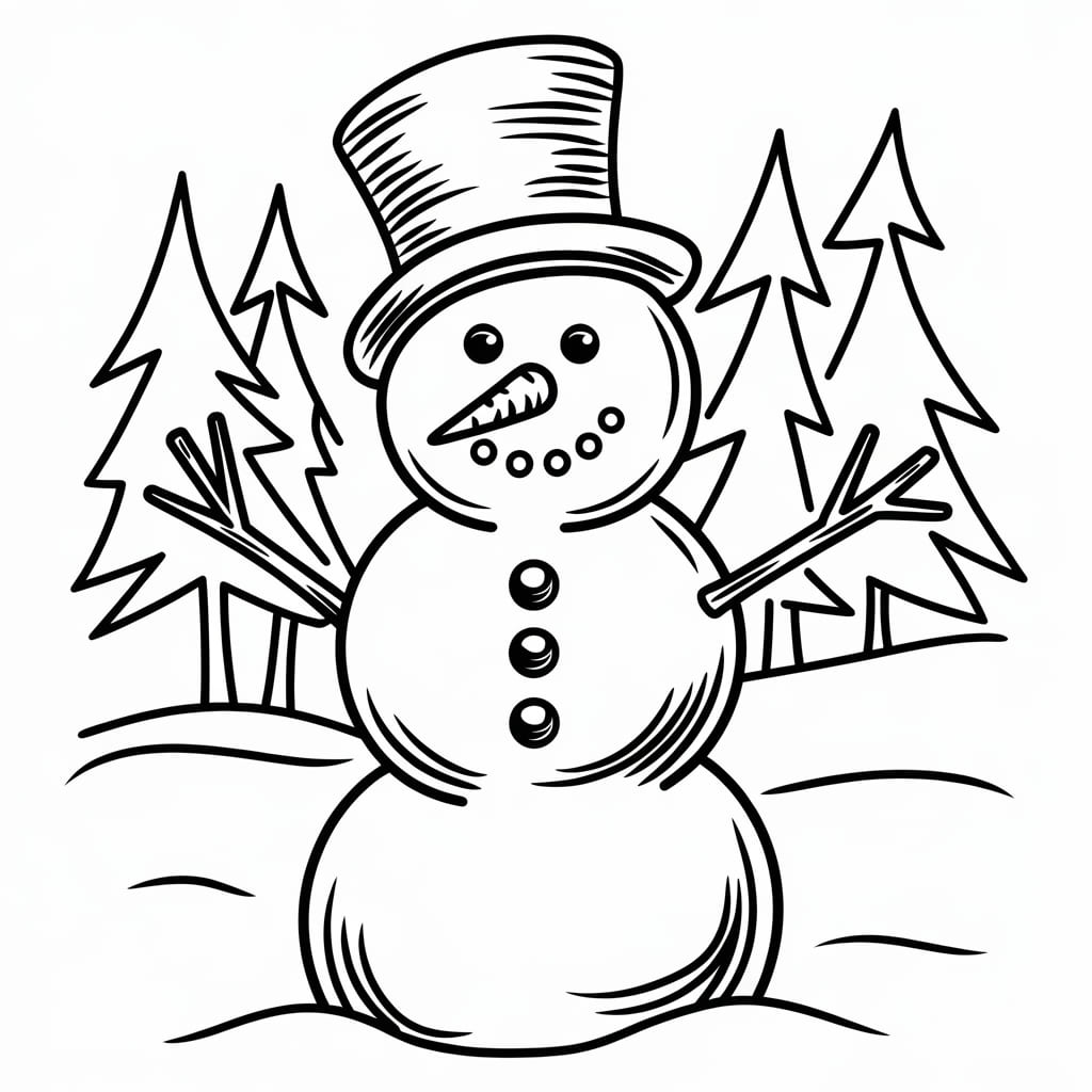 Desenho de Boneco de Neve Usando um Chapéu para Colorir