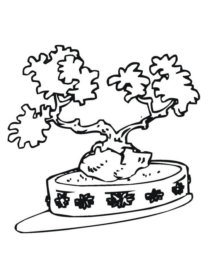 Desenho de Bonsai Normal para Colorir com Lápis de Cor e Imprimir