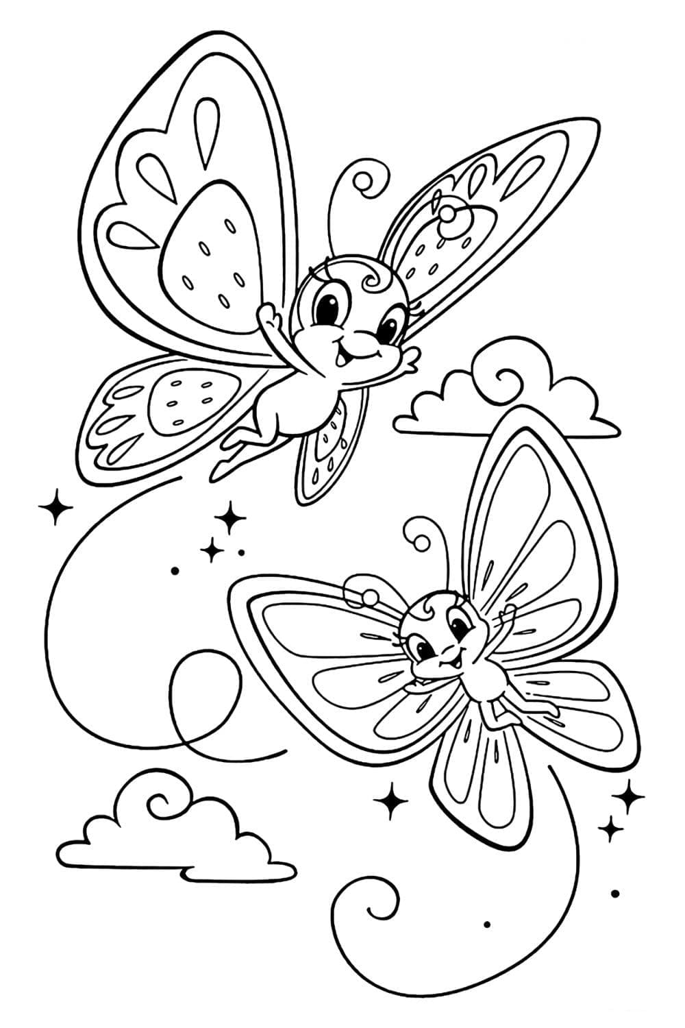 Desenho de Borboletas Fofas para Colorir