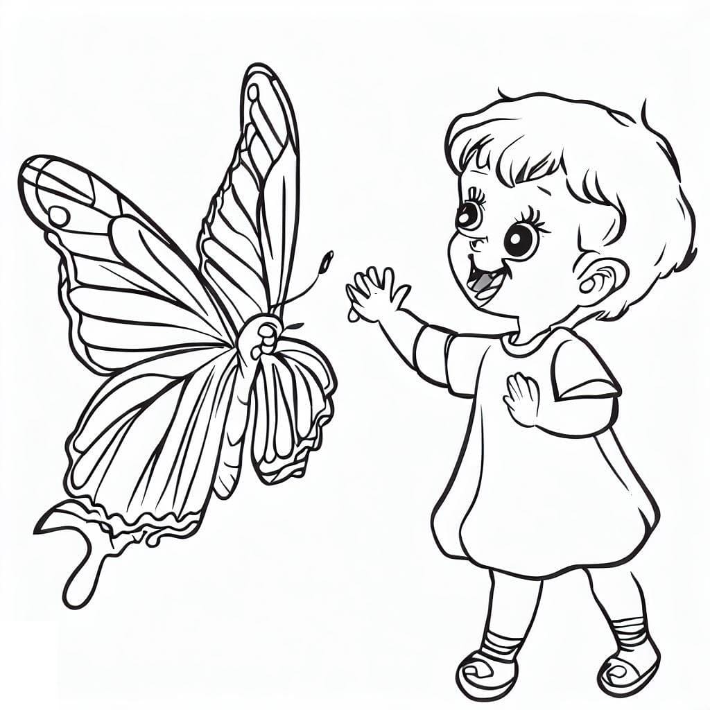 Desenho de Borboleta e Menina para Colorir