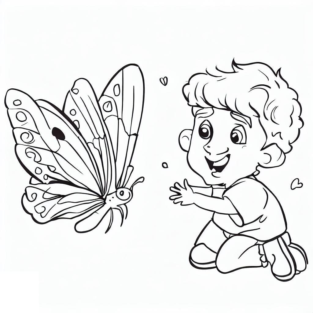 Desenho de Borboleta e Menino para Colorir
