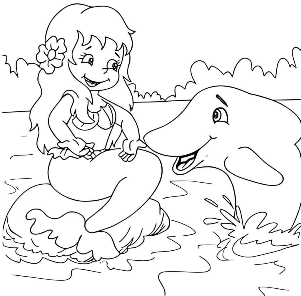 Desenho de Iara e Boto Cor de Rosa para Colorir