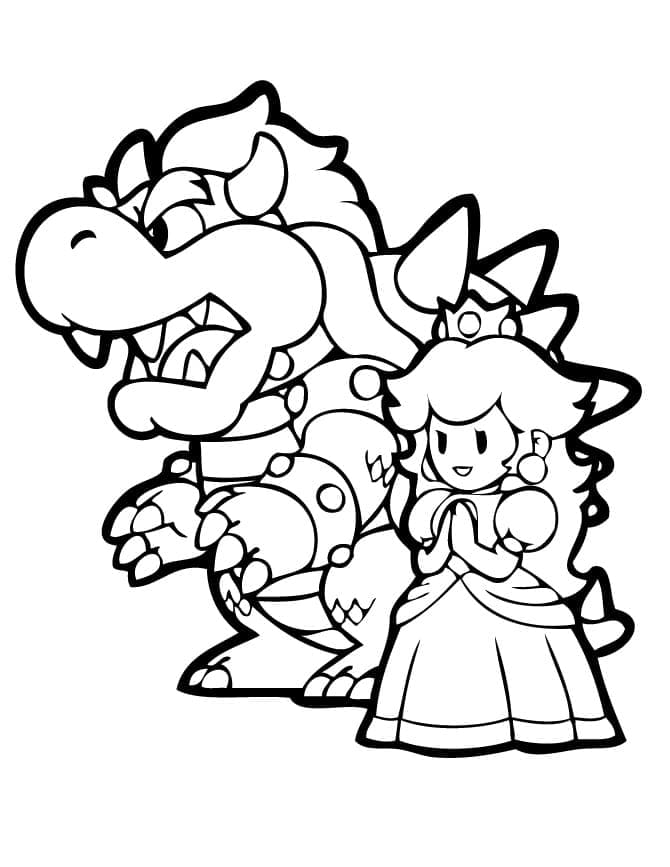 Desenho de Bowser e Princesa Peach para Colorir