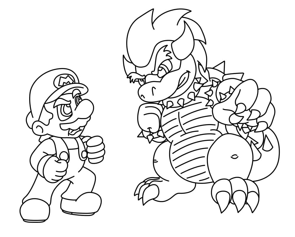 Desenho de Mário Vs Bowser para Colorir
