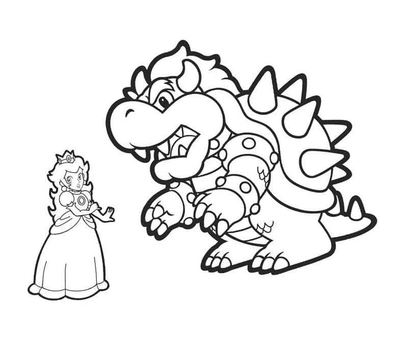 Desenho de Princesa Peach e Bowser para Colorir