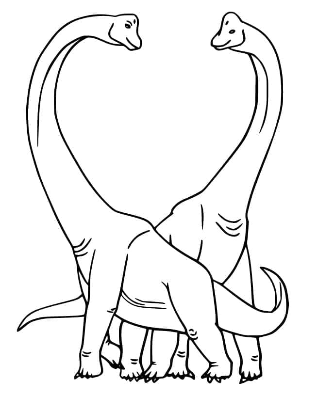 Desenho de Dois Dinossauros Brachiosaurus para Colorir