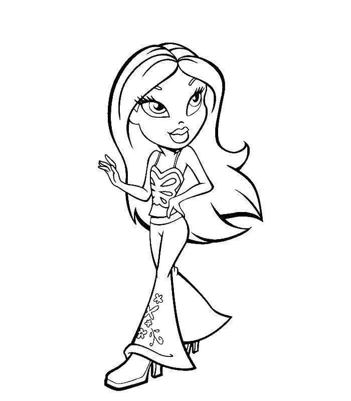 Desenho de Bratz com Penteado Estiloso para Colorir e Imprimir