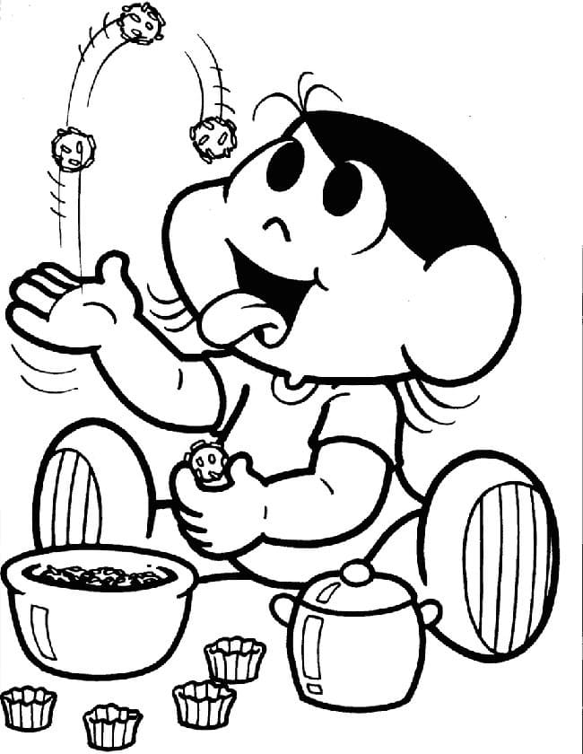 Desenho de Magali Comendo Brigadeiro para Colorir