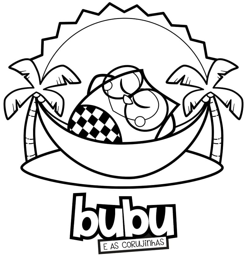 Desenho Bubu e as Corujinhas Deitada na Rede Numa Praia para Colorir