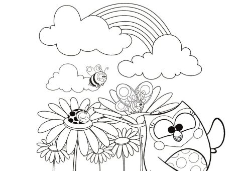 Desenho Bubu e as Corujinhas Passeando no Jardim para Colorir