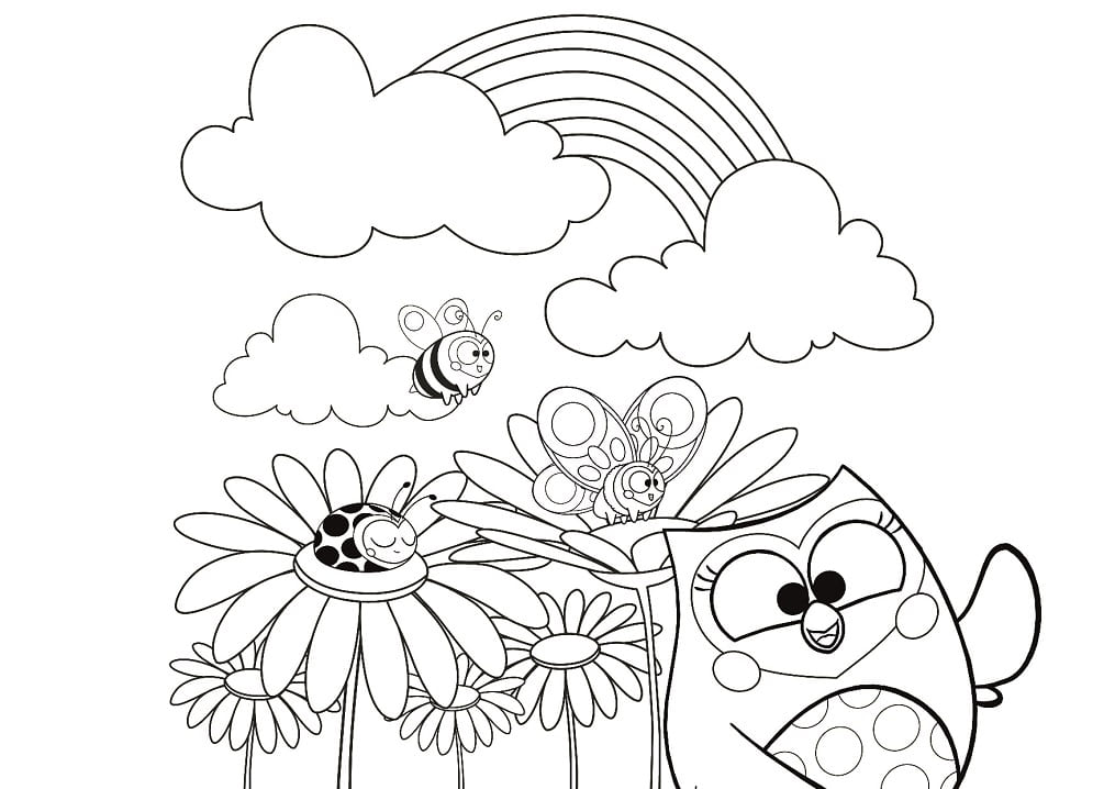 Desenho Bubu e as Corujinhas Passeando no Jardim para Colorir