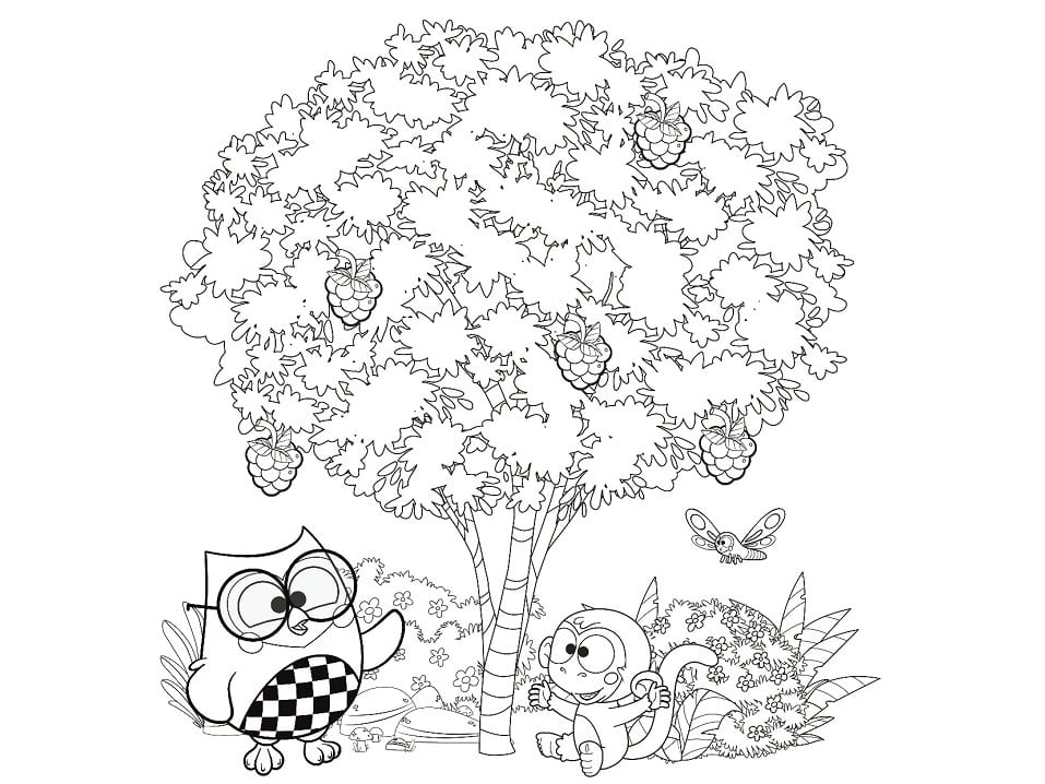 Desenho Educativo de Bubu e as Corujinhas para Colorir