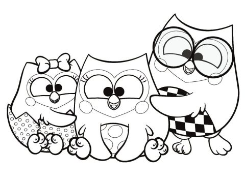 Desenho Imprimível de Bubu e as Corujinhas em Pdf para Colorir