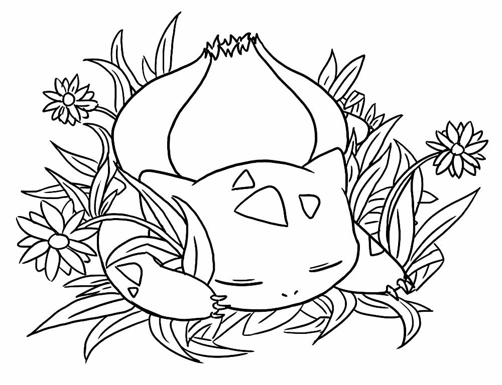 Desenho de Pokemon Bulbassauro com Giz de Cera para Colorir e Imprimir