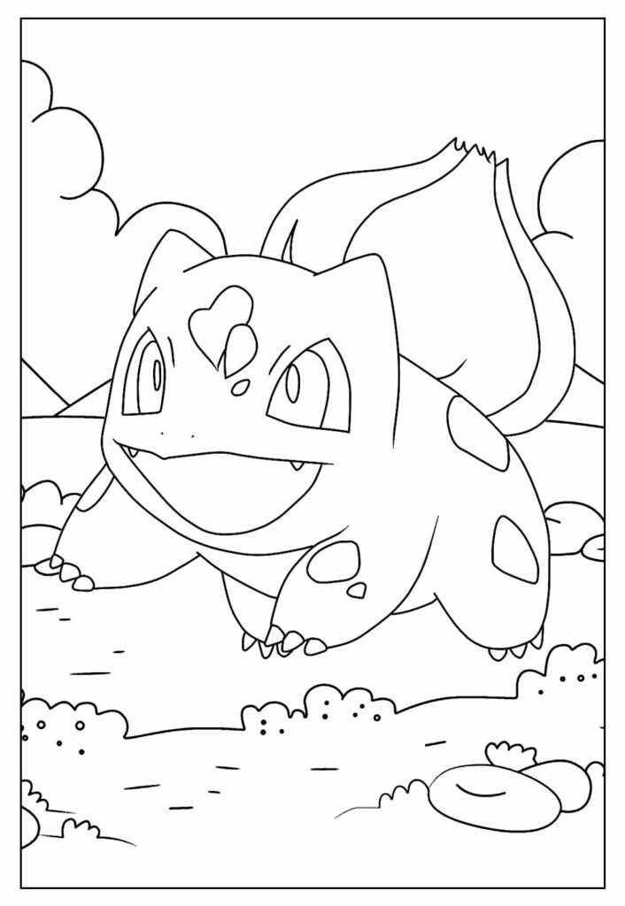 Desenho de Pokemon Bulbassauro em Ação para Colorir e Imprimir