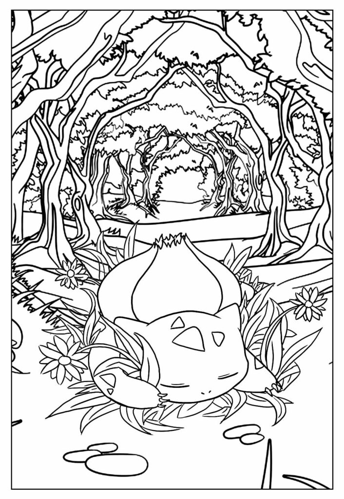 Desenho de Pokemon Bulbassauro para Colorir e Imprimir com Detalhes