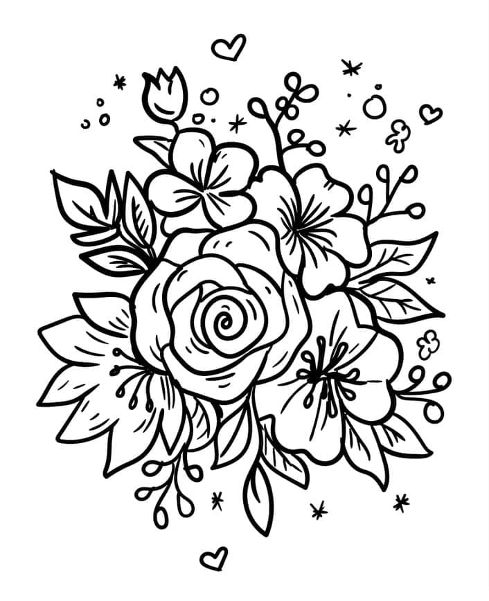 Desenho de Buque de Flores com Tinta Guache para Colorir e Imprimir
