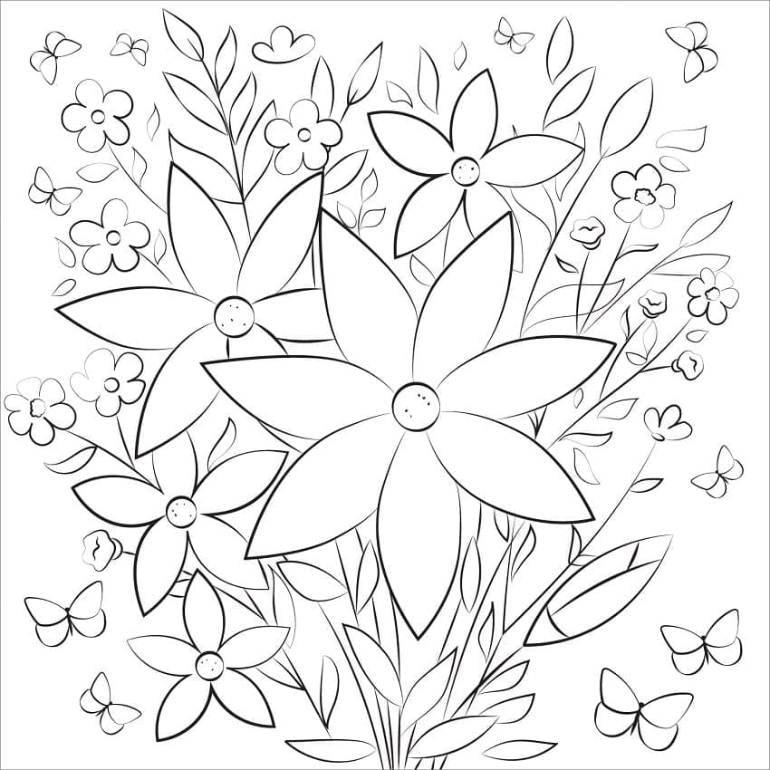 Desenho de Buque de Flores Romântico para Colorir e Imprimir