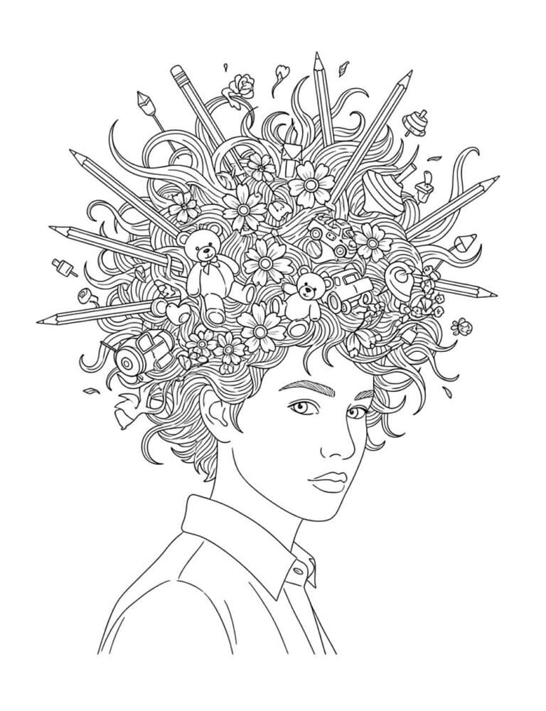 Desenho de Cabelo Maluco Grátis para Crianças para Colorir