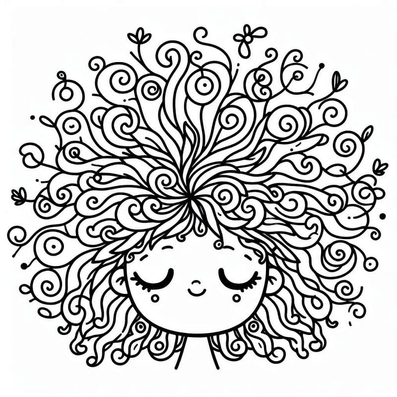 Desenho de Cabelo Maluco para Crianças de 4 Anos para Colorir