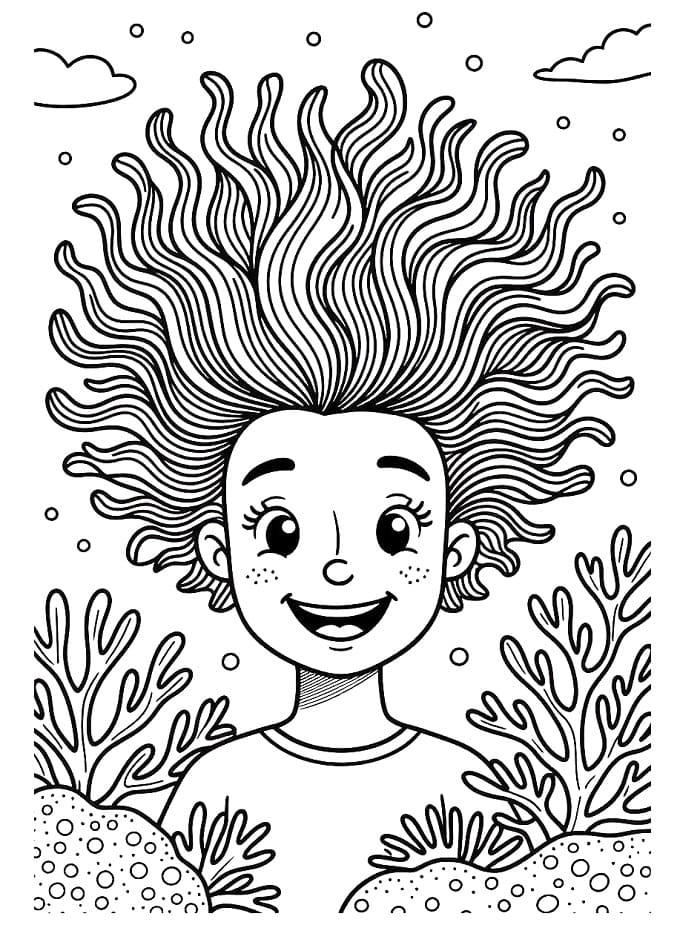 Desenho de Cabelo Maluco para Crianças de 5 Anos para Colorir