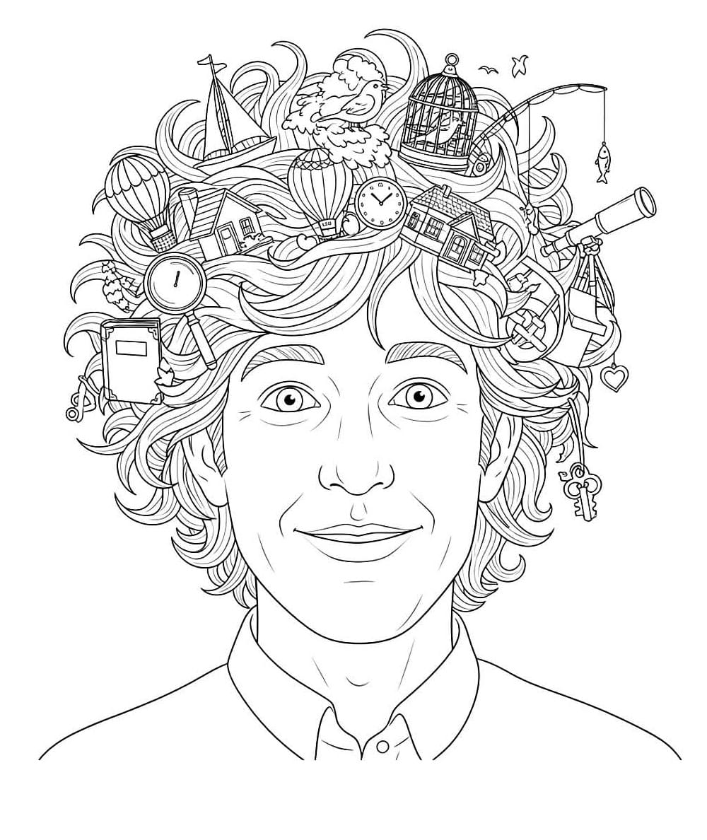 Desenho de Homem com Cabelo Maluco para Colorir