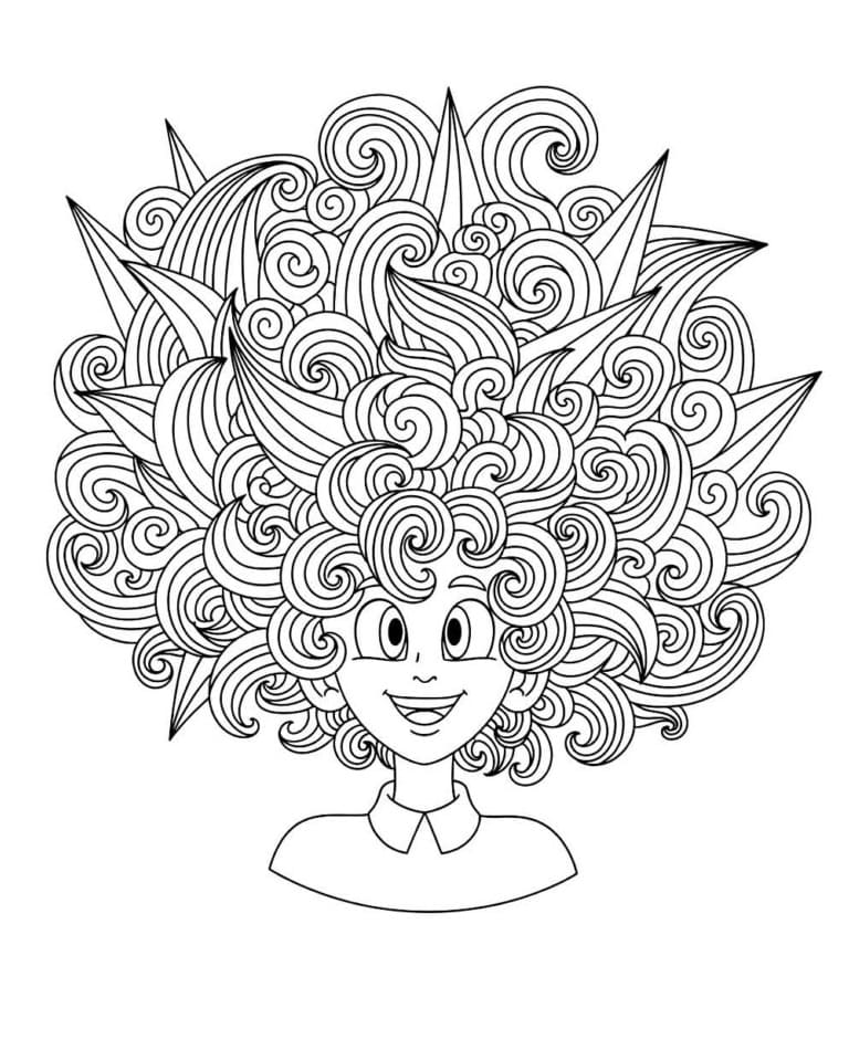 Desenho de Menina com Cabelo Maluco para Colorir