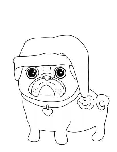 Desenho de Pug no Natal para Colorir