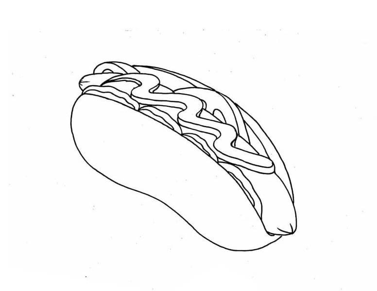 Desenho de Cachorro Quente Delicioso para Colorir Usando Giz de Cera