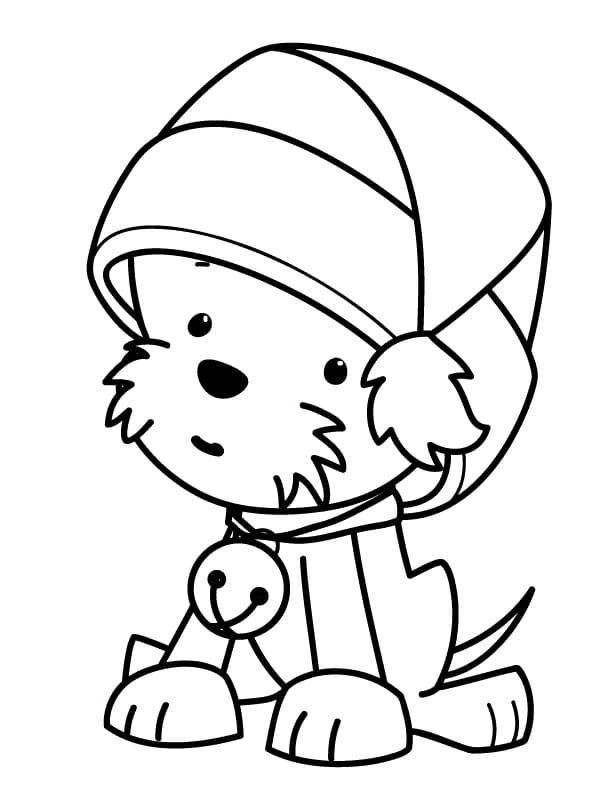 Desenho Cachorro com Chapéu de Papai Noel para Colorir