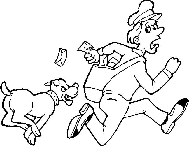 Desenho Cachorro Perseguindo Carteiro para Colorir