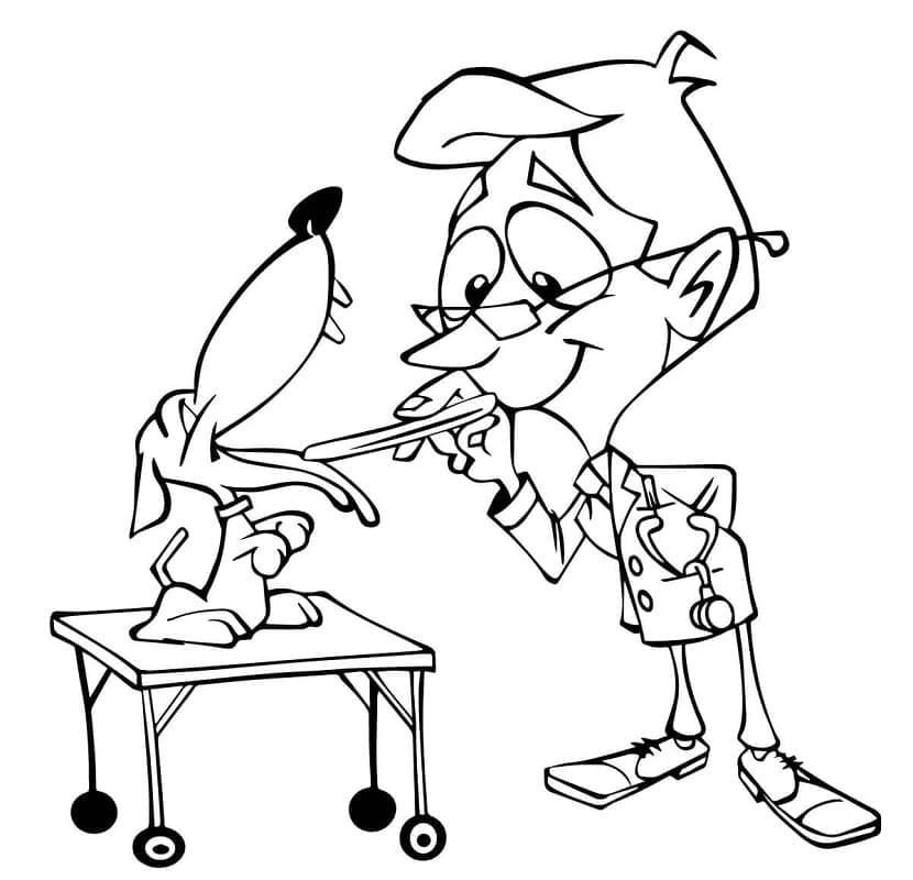 Desenho de Veterinário e Cachorro para Colorir