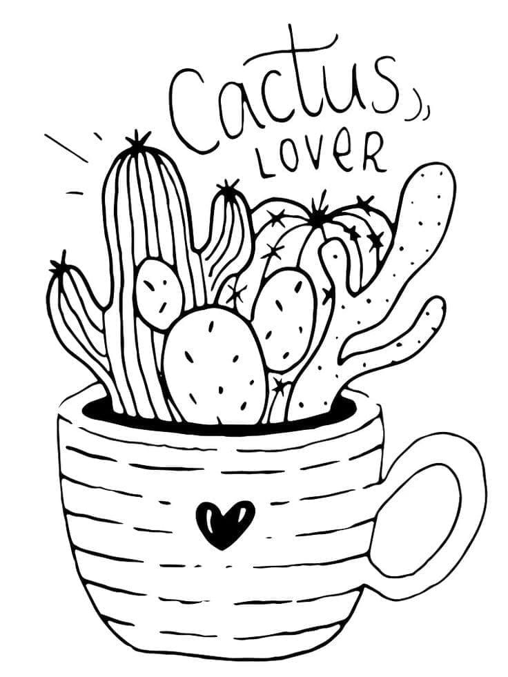 Desenho de Amor de Cacto para Colorir