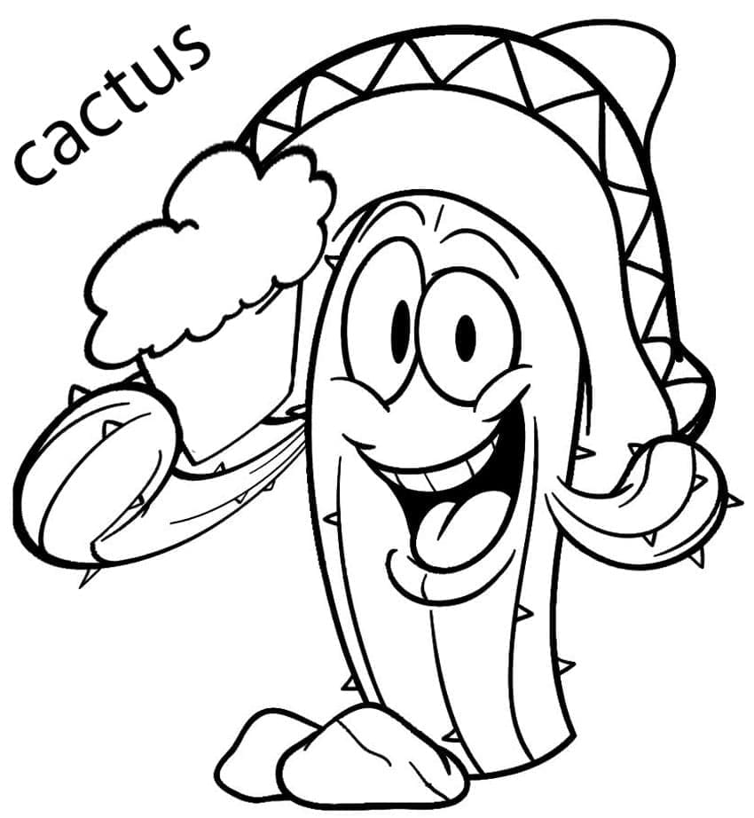 Desenho de Cacto Engraçado para Colorir