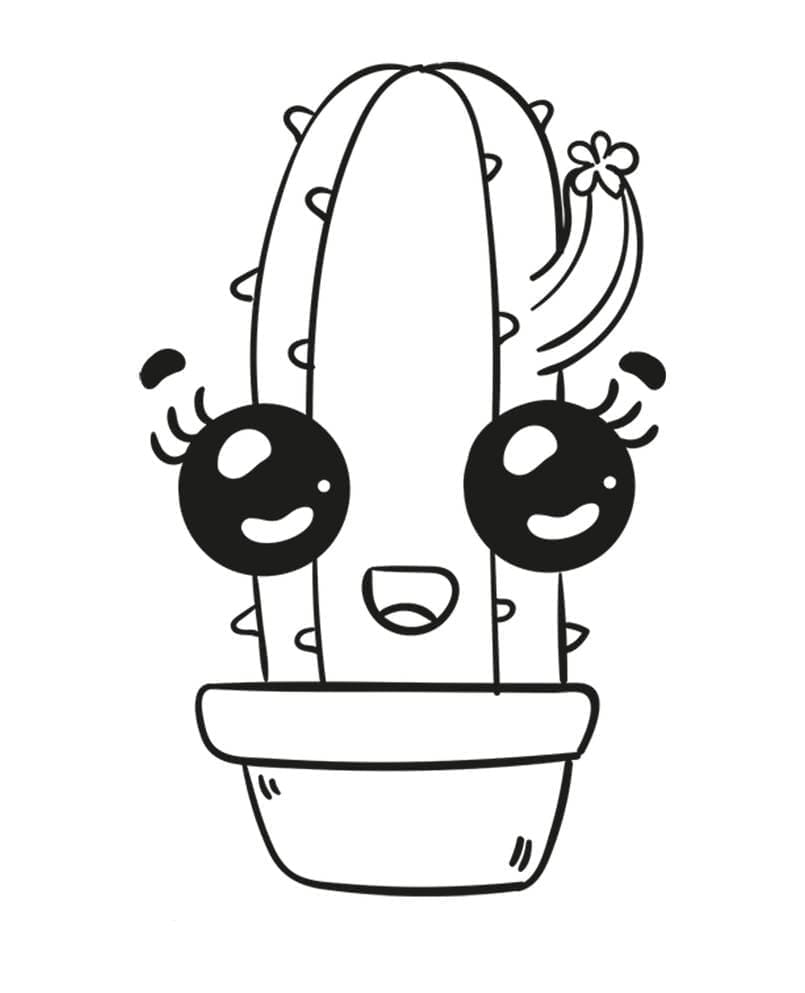 Desenho de Cacto Kawaii para Colorir