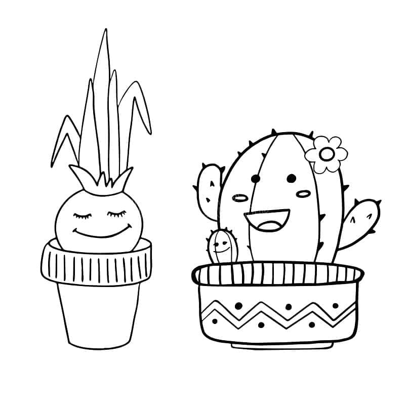 Desenho de Cacto e Cebola Fofos para Colorir