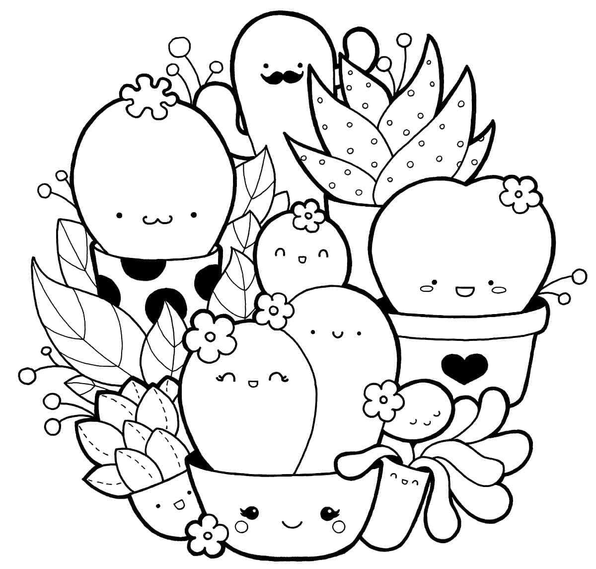Desenho de Cactos Fofos para Colorir