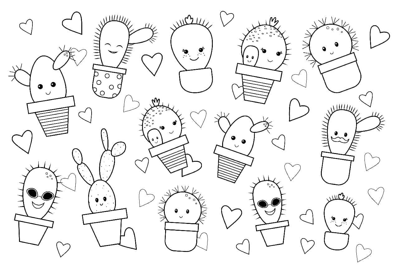 Desenho de Cactos Muito Fofos para Colorir