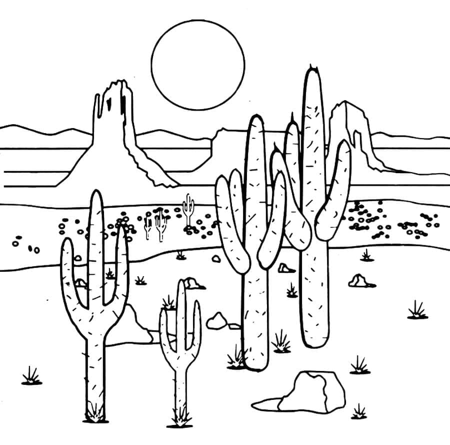 Desenho de Cactos no Deserto para Colorir