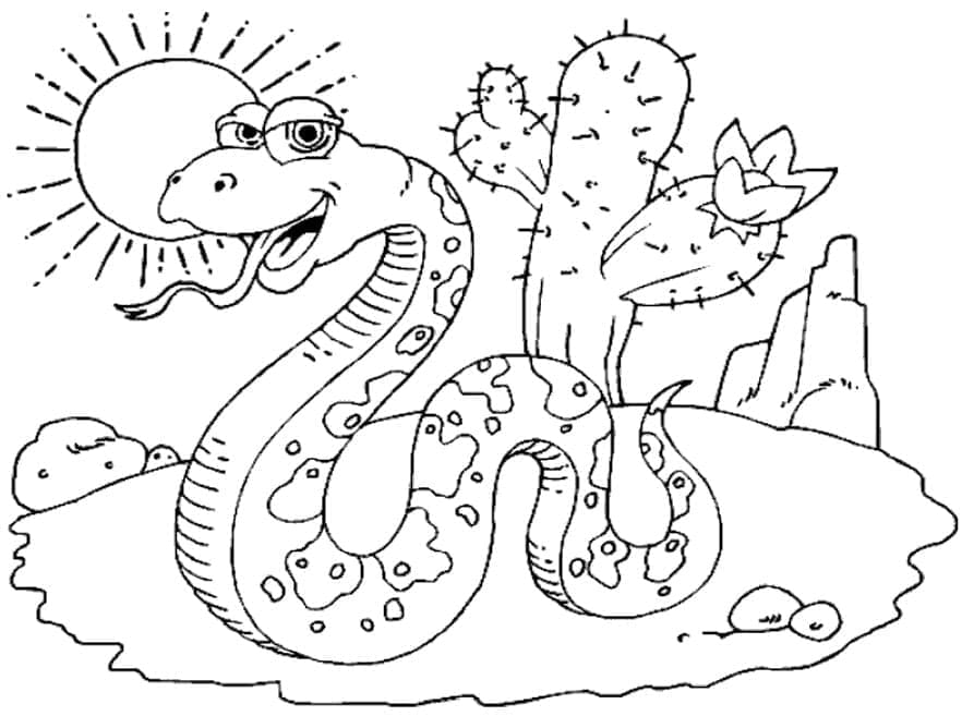 Desenho de Cobrá e Cacto para Colorir