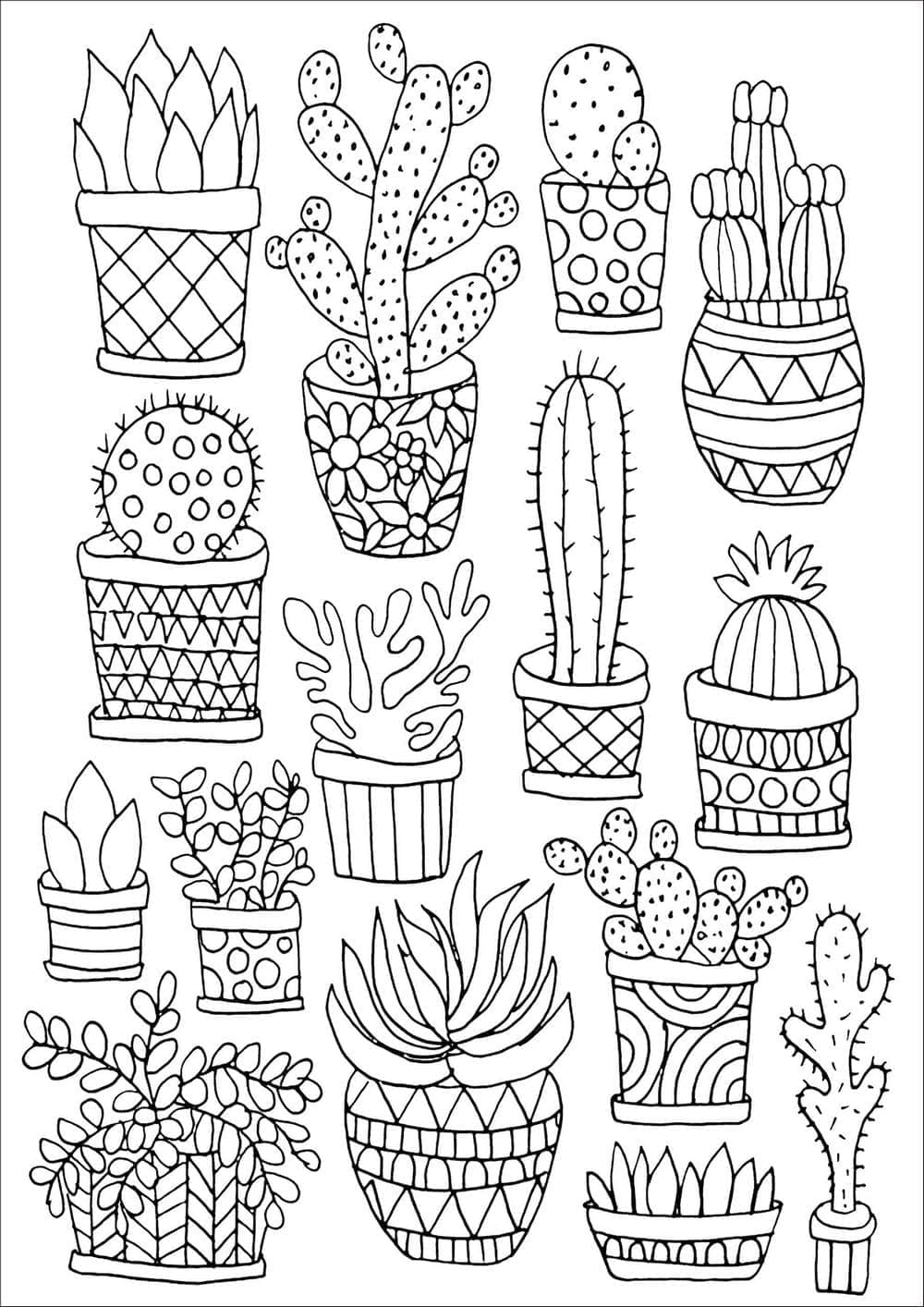 Desenho de Muitos Cactos para Colorir